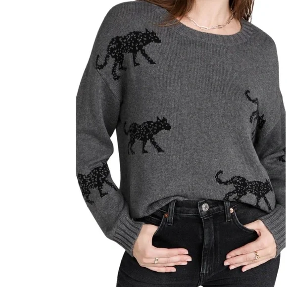 Rails Perci Jungle Cat Cotton Cashmere Gray Crewneck Knit Sweater Sz MEDIUM - Picture 5 of 15